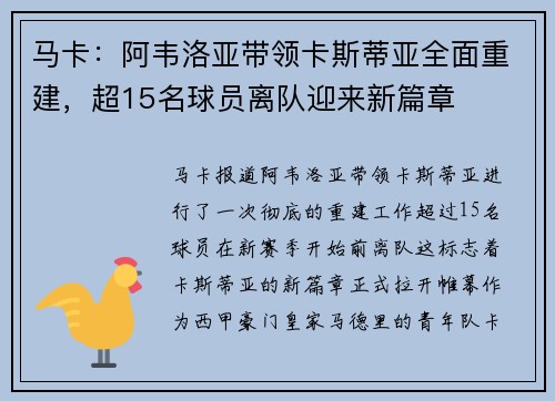 马卡：阿韦洛亚带领卡斯蒂亚全面重建，超15名球员离队迎来新篇章