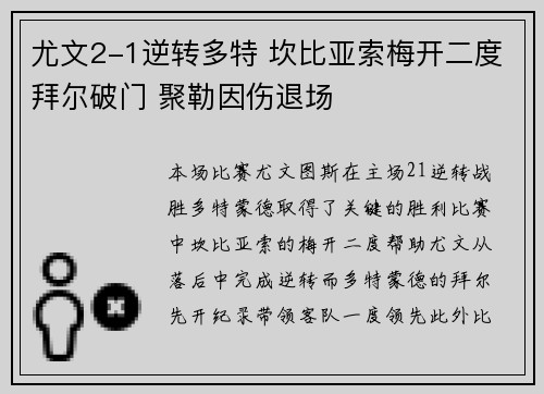 尤文2-1逆转多特 坎比亚索梅开二度拜尔破门 聚勒因伤退场