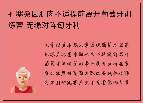 孔塞桑因肌肉不适提前离开葡萄牙训练营 无缘对阵匈牙利