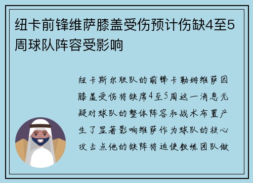 纽卡前锋维萨膝盖受伤预计伤缺4至5周球队阵容受影响